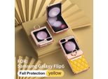Custodia In Pelle Per Samsung Galaxy Z Flip 6 / Z Flip 7 Fe Con Supporto Ad Anello, Custodia Protettiva Lucida Con Protezione Della Cerniera Giallo