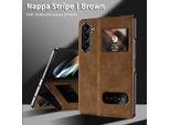 Custodia Sottile In Pelle Flip Per Samsung Galaxy Z Fold 6, Con Finestra Di Visualizzazione E Funzione Stand Brown