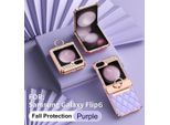 Custodia In Pelle Per Samsung Galaxy Z Flip 6 / Z Flip 7 Fe Con Supporto Ad Anello, Custodia Protettiva Lucida Con Protezione Della Cerniera Viola