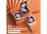 Custodia In Pelle Per Samsung Galaxy Z Flip 6 / Z Flip 7 Fe Con Supporto Ad Anello, Custodia Protettiva Lucida Con Protezione Della Cerniera Arancione