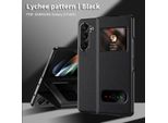 Custodia Sottile In Pelle Flip Per Samsung Galaxy Z Fold 6, Con Finestra Di Visualizzazione E Funzione Stand Lychee Nero