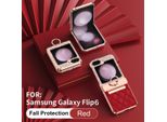 Custodia In Pelle Per Samsung Galaxy Z Flip 6 / Z Flip 7 Fe Con Supporto Ad Anello, Custodia Protettiva Lucida Con Protezione Della Cerniera Rossa