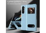 Custodia Sottile In Pelle Flip Per Samsung Galaxy Z Fold 6, Con Finestra Di Visualizzazione E Funzione Stand Blu Litchi