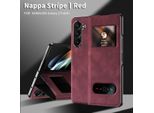 Custodia Sottile In Pelle Flip Per Samsung Galaxy Z Fold 6, Con Finestra Di Visualizzazione E Funzione Stand Rosso