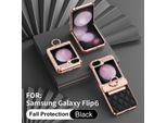 Custodia In Pelle Per Samsung Galaxy Z Flip 6 / Z Flip 7 Fe Con Supporto Ad Anello, Custodia Protettiva Lucida Con Protezione A Cerniera Nera