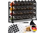 Set Di 12 Portaspezie In Metallo A Tre Livelli Con 12 Barattoli Per Spezie Con Coperchi In Bambù, 48 Etichette, Pennelli, Imbuti, Ganci - Deco Haus (Nero)