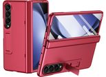 Custodia Per Samsung Galaxy Z Fold 3 5G Custodia Rigida Per Pc Con Protezione Della Cerniera E Protezione Dello Schermo Integrata, Rosso Stand
