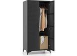 Costway Armadio In Vimini A 2 Ante, Armadio Alto 157 Cm In Rattan Pe Con Asta Appendiabiti E 4 Scomparti Nero