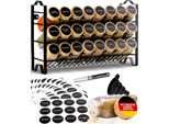 Set Di 24 Portaspezie In Metallo A Tre Livelli Con 24 Barattoli Per Spezie Con Coperchi In Bambù, 144 Etichette, Spazzole, Imbuto, Ganci - Deco Haus (Nero)