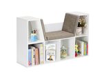 Libreria Per Bambini Con Panca, Ripiano 3-In-1, Bianco, 6 Scomparti