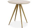Tavolino Casa Padrino Con Piano In Travertino Beige / Ottone Vintage Ø 45,5 X H. 47,5 Cm