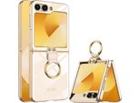 Custodia Per Samsung Galaxy Z Flip 6 / Z Flip 7 Fe, Sottile Custodia In Elettroplastica Trasparente Con Protezione Dello Schermo E Supporto Ad Anello Oro