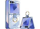 Custodia Per Samsung Galaxy Z Flip 6 / Z Flip 7 Fe, Sottile Custodia In Elettroplastica Trasparente Con Protezione Dello Schermo E Supporto Ad Anello Blu