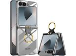 Custodia Per Samsung Galaxy Z Flip 6 / Z Flip 7 Fe, Sottile Custodia In Elettroplastica Trasparente Con Protezione Dello Schermo E Supporto Ad Anello Nero