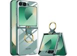 Custodia Per Samsung Galaxy Z Flip 6 / Z Flip 7 Fe, Sottile Custodia In Elettroplastica Trasparente Con Protezione Dello Schermo E Supporto Ad Anello Verde