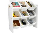 Organizzatore Di Giocattoli A Scaffale Per Bambini Ginger Home, Scaffale In Legno Con 9 Scatole In Plastica, Bianco