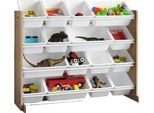 Scaffale Per Bambini Ginger Home Con 16 Scatole Di Plastica - Legno/Bianco - Organizzatore Di Giocattoli Per La Camera Dei Bambini