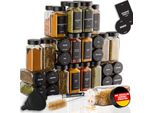 Set Di 24 Barattoli Ermetici Per Spezie Da 120 Ml Con Coperchi In Acciaio Inox Nero, Accessori Per Shakerare, Imbuto, Pennello, Etichette E Penna A Gesso - Deco Haus
