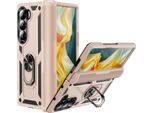 Custodia Per Samsung Galaxy Z Fold 6 Robusta A Doppio Strato, Protezione Militare Con Supporto Ad Anello E Supporto Oro Rosa