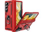 Custodia Per Samsung Galaxy Z Fold 6 Robusta A Doppio Strato, Protezione Militare Con Supporto Ad Anello E Supporto Rosso