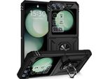 Custodia Per Samsung Galaxy Z Flip 6 / Z Flip 7 Fe A Doppio Strato Robusta, Protezione Militare Con Supporto Ad Anello E Supporto Nero