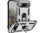 Custodia Per Google Pixel 9 / Pixel 9 Pro A Doppio Strato Robusta, Protezione Militare Con Supporto Ad Anello E Supporto Argento