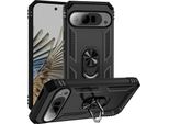 Custodia Per Google Pixel 9 / Pixel 9 Pro A Doppio Strato Robusta, Protezione Militare Con Supporto Ad Anello E Supporto Nero