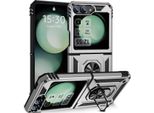 Custodia Per Samsung Galaxy Z Flip 6 / Z Flip 7 Fe A Doppio Strato Robusta, Protezione Militare Con Supporto Ad Anello E Supporto Argento