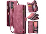 Custodia Per Samsung Galaxy Z Fold 6, Custodia In Pelle Vintage Multifunzionale Con Slot Per Carte E Cerniera Rossa
