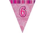 Unique Party - Bandiere Glitterate, Foil, 6 Compleanni SG24773 (Taglia Unica) (Rosa)