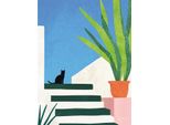 Henry Rivers - Stampa Su Tela "Holiday Cat"" PM10434 (40,5 Cm X 30,5 Cm X 4 Cm) (Blu/Bianco/Verde)"