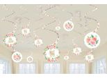 Amscan - Floreale - Decorazione Da Appendere, Baby Shower 12-Pack - Cartone, Foil SG25023 (Taglia Unica) (Rosa/Bianco/Verde)