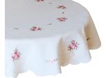 Tovaglia Margit Ricamo Rotondo Motivo Rose Bianco Poliestere Ø 160 Cm