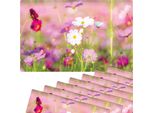 Tovagliette Lavabili Set Di 8 Fiori Rosa Prato Bianco