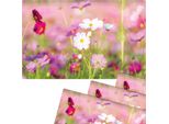 Tovagliette Lavabili Set Di 4 Fiori Rosa Prato Bianco