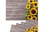 Set Di 6 Tovagliette Lavabili Effetto Legno Con Girasoli