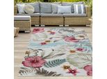 Tappeto Per Interni Ed Esterni Effetto High-Low Di Facile Manutenzione Resistente Alle Intemperie Motivo Floreale Turchese Colorato Dimensioni - 160 X 230 Cm