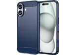 Custodia Per Iphone 16 In Silicone Tpu Morbido, Fibra Di Carbonio, Custodia Protettiva Antiurto Blu