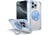 Custodia Per Iphone 16 Pro Max Supporto Ad Anello Magnetico, Supporto, Compatibile Con Magsafe, Protezione Militare, Custodia Trasparente Blu