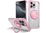 Custodia Per Iphone 16 Pro Max Supporto Ad Anello Magnetico, Supporto, Compatibile Con Magsafe, Protezione Militare, Custodia Trasparente Rosa