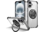 Custodia Per Iphone 16 Supporto Ad Anello Magnetico, Supporto, Compatibile Con Magsafe, Protezione Militare, Custodia Trasparente Nera