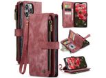 Custodia In Pelle Per Iphone 16 Pro Max, Custodia In Finto Cuoio Con Cerniera, Chiusura Magnetica, Tasca Per Carte, Supporto, Custodia A Portafoglio Rosso