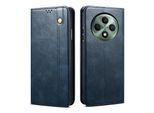 Custodia Per Oppo Reno12 F 5G In Pelle Flip Case Portafoglio Con Funzione Stand Blu