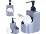 Vilde Dispenser Di Detersivo Con Porta-Spugna E Spugna Dispenser Di Sapone Da Cucina In Ceramica Grigio 400 Ml