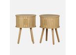 Set 2 Comodini Scandinavi Decorazione Legno 2 Ante Scorrevoli , Marrone Naturale