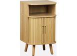 Comodino Scandinavo Decorazione Legno 2 Porte Scorrevoli, Marrone Naturale