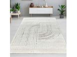 Tappeto Da Salotto Effetto 3D Con Motivo A Righe In Grigio Crema Dimensioni - 160 X 230 Cm