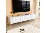 Mobile Tv Aiorber, Stile Minimalista, Gambe Dorate, Ante Scanalate, Ampio Spazio, Facile Da Pulire, 190X38X48Cm, Bianco