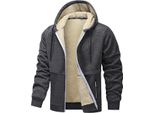 Giacca Invernale Da Uomo Giacca Foderata Con Cappuccio Cappotto Monocolore Da Uomo Con Zip Giacca Antivento Da Esterno Da Uomo Giacca Da Riscaldamento, Uomo, Grigio Scuro, 2XL