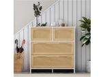 Cassettiera Aiorber, Rattan, Maniglie In Legno Massiccio, Materiale In Truciolato, Protezione Antiribaltamento, Ampio Spazio Di Archiviazione, Adatta Per Corridoio, Soggiorno, 80X80X38Cm, Naturale+Bianco